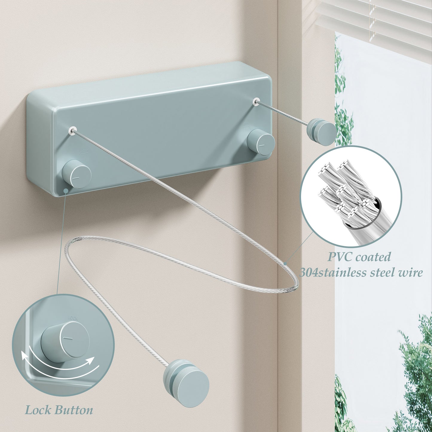 Danpoo Retractable Clothesline Indoor/Outdoor, Double Lines for Hanging Clothes with 13.8 Ft Steel Wire, Laundry Drying Line