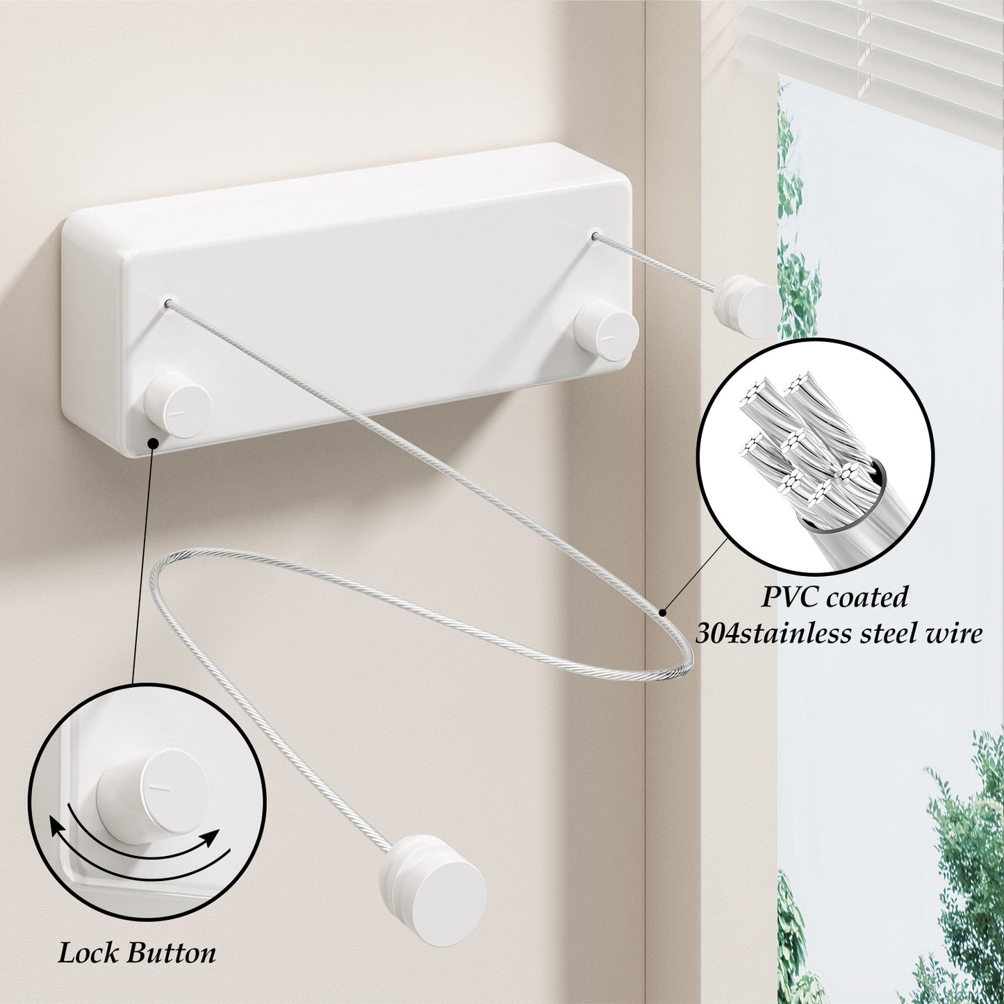 Danpoo Retractable Clothesline Indoor/Outdoor, Double Lines for Hanging Clothes with 13.8 Ft Steel Wire, Laundry Drying Line