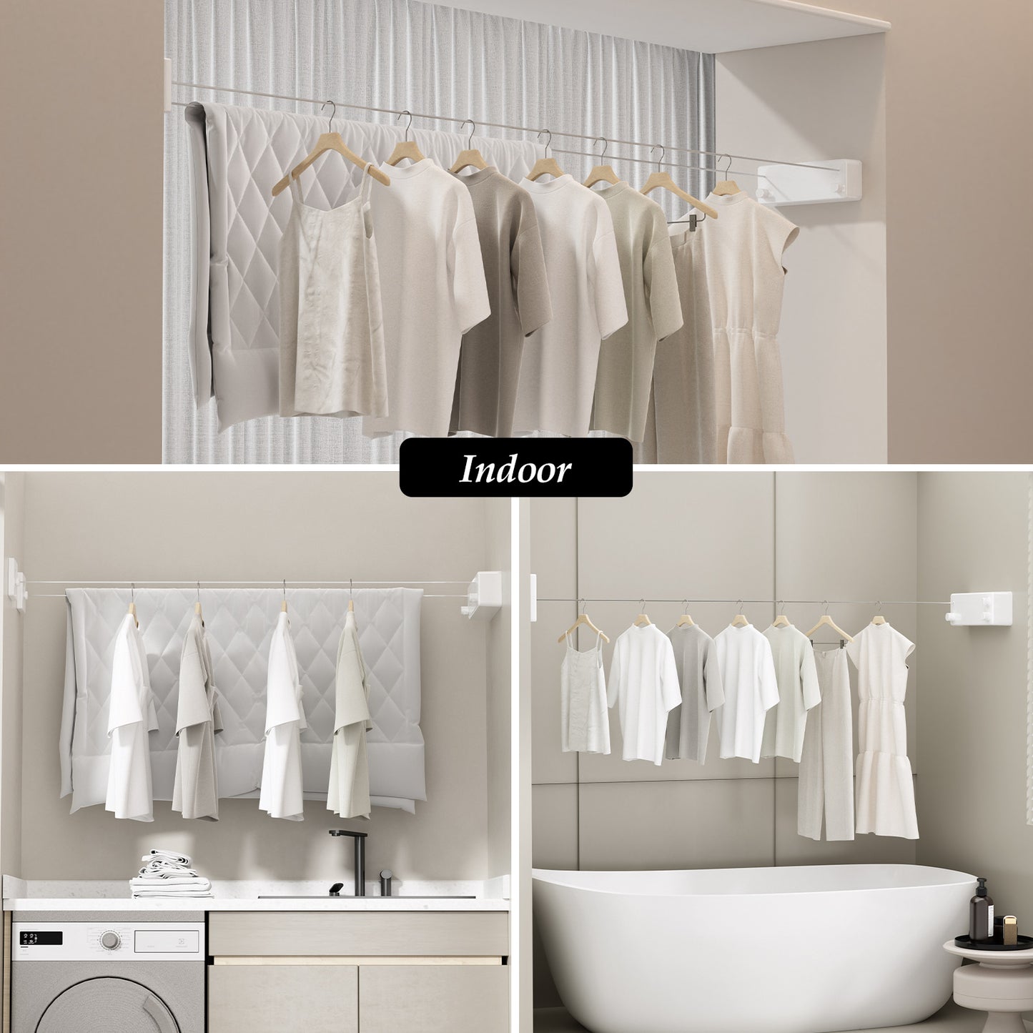 Danpoo Retractable Clothesline Indoor/Outdoor, Double Lines for Hanging Clothes with 13.8 Ft Steel Wire, Laundry Drying Line