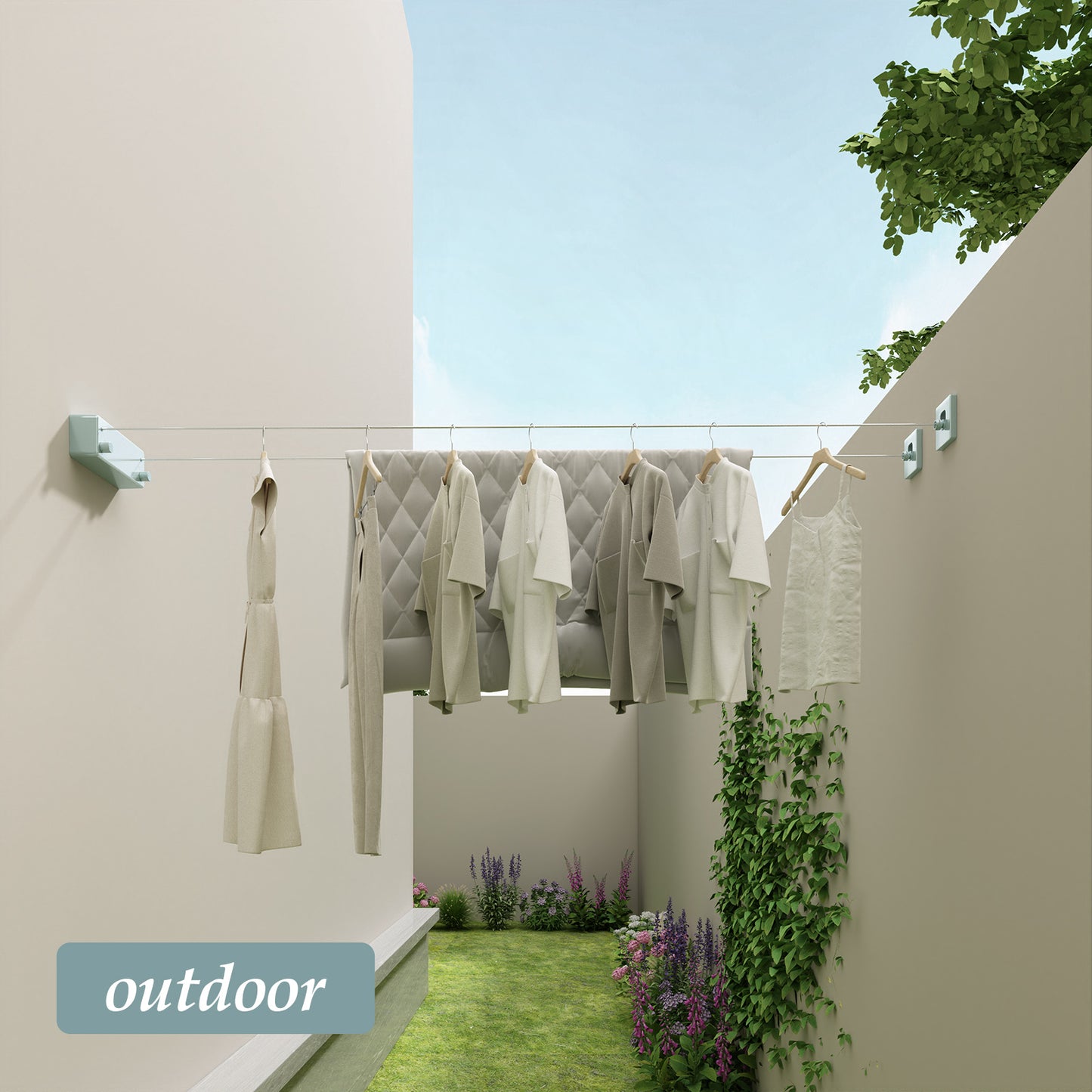Danpoo Retractable Clothesline Indoor/Outdoor, Double Lines for Hanging Clothes with 13.8 Ft Steel Wire, Laundry Drying Line