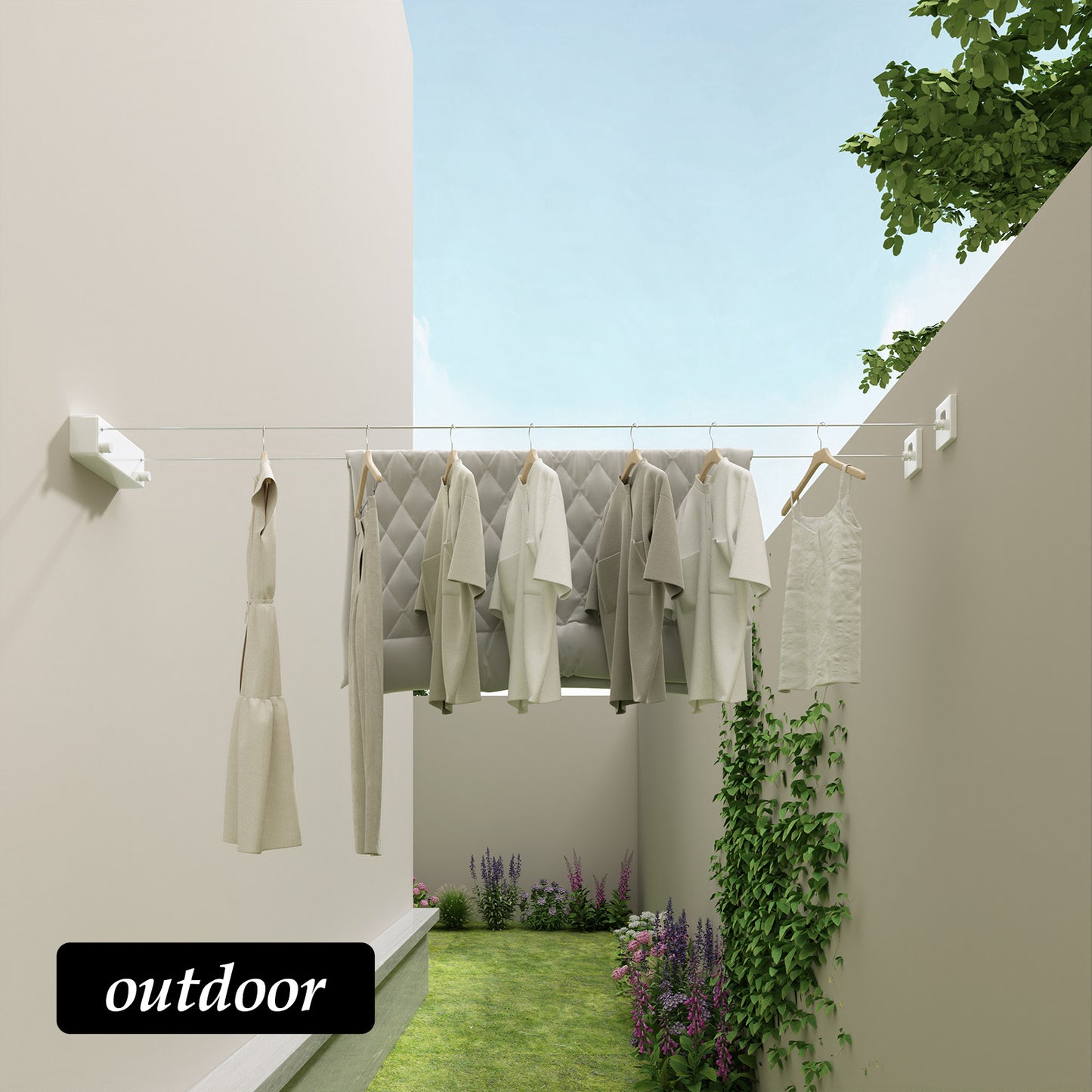 Danpoo Retractable Clothesline Indoor/Outdoor, Double Lines for Hanging Clothes with 13.8 Ft Steel Wire, Laundry Drying Line