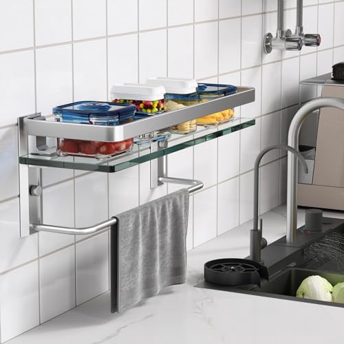 Danpoo Bathroom Shelves Wall Mount, Tempered Glass Floating Shelves