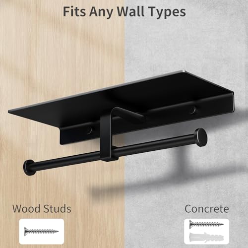 Danpoo Toilet Paper Toilet Holder with Shelf, Adhesive Toilet Paper Holder Wall Mount, Tissue Holder for Bathroom, Double Roll Commercial Toilet Paper Dispenser