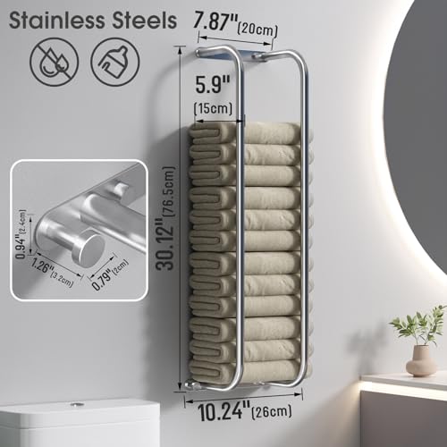Danpoo Towel Racks for Bathroom, Wall Towel Rack for Rolled Towels, Bathroom Towel Storage, Stainless Steel