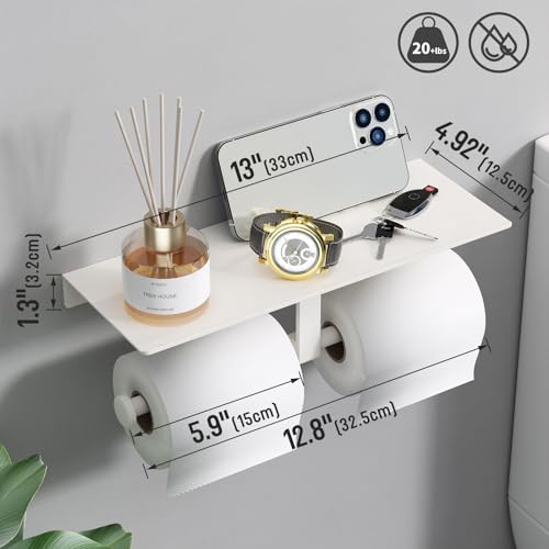 Danpoo Toilet Paper Toilet Holder with Shelf, Adhesive Toilet Paper Holder Wall Mount, Tissue Holder for Bathroom, Double Roll Commercial Toilet Paper Dispenser