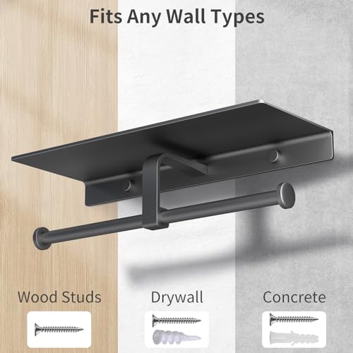 Danpoo Toilet Paper Toilet Holder with Shelf, Adhesive Toilet Paper Holder Wall Mount, Tissue Holder for Bathroom, Double Roll Commercial Toilet Paper Dispenser