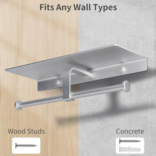 Danpoo Toilet Paper Toilet Holder with Shelf, Adhesive Toilet Paper Holder Wall Mount, Tissue Holder for Bathroom, Double Roll Commercial Toilet Paper Dispenser