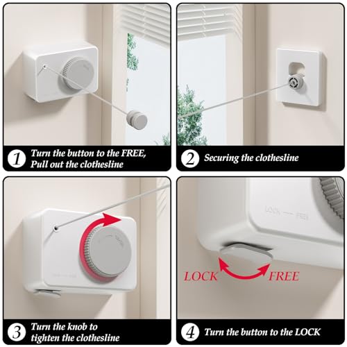 Danpoo Indoor Clothesline Retractable Laundry Line Clothes Drying Line Retractable Clothesline