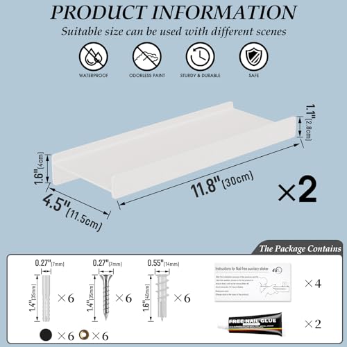 Danpoo Black Floating Shelves for Wall Metal Shelf Wall Mounted Shelves for Bathroom Wall Shelves,12 inch