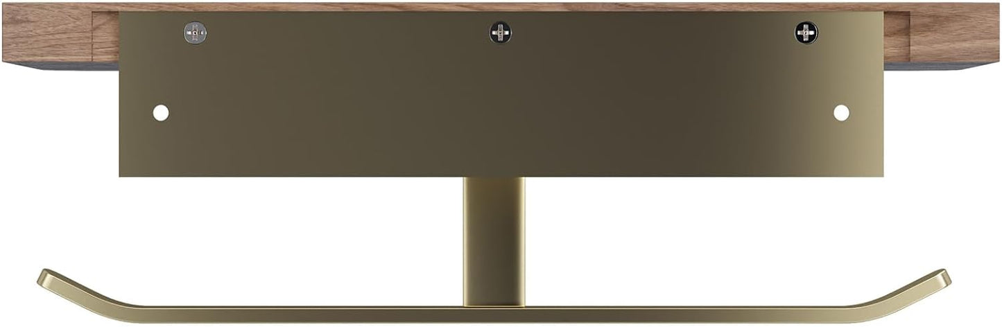 Danpoo Brushed Gold Toilet Paper Holder with Walnut Wood Shelf - Double Rolls, Wall-Mounted, Made of Premium Stainless Steel