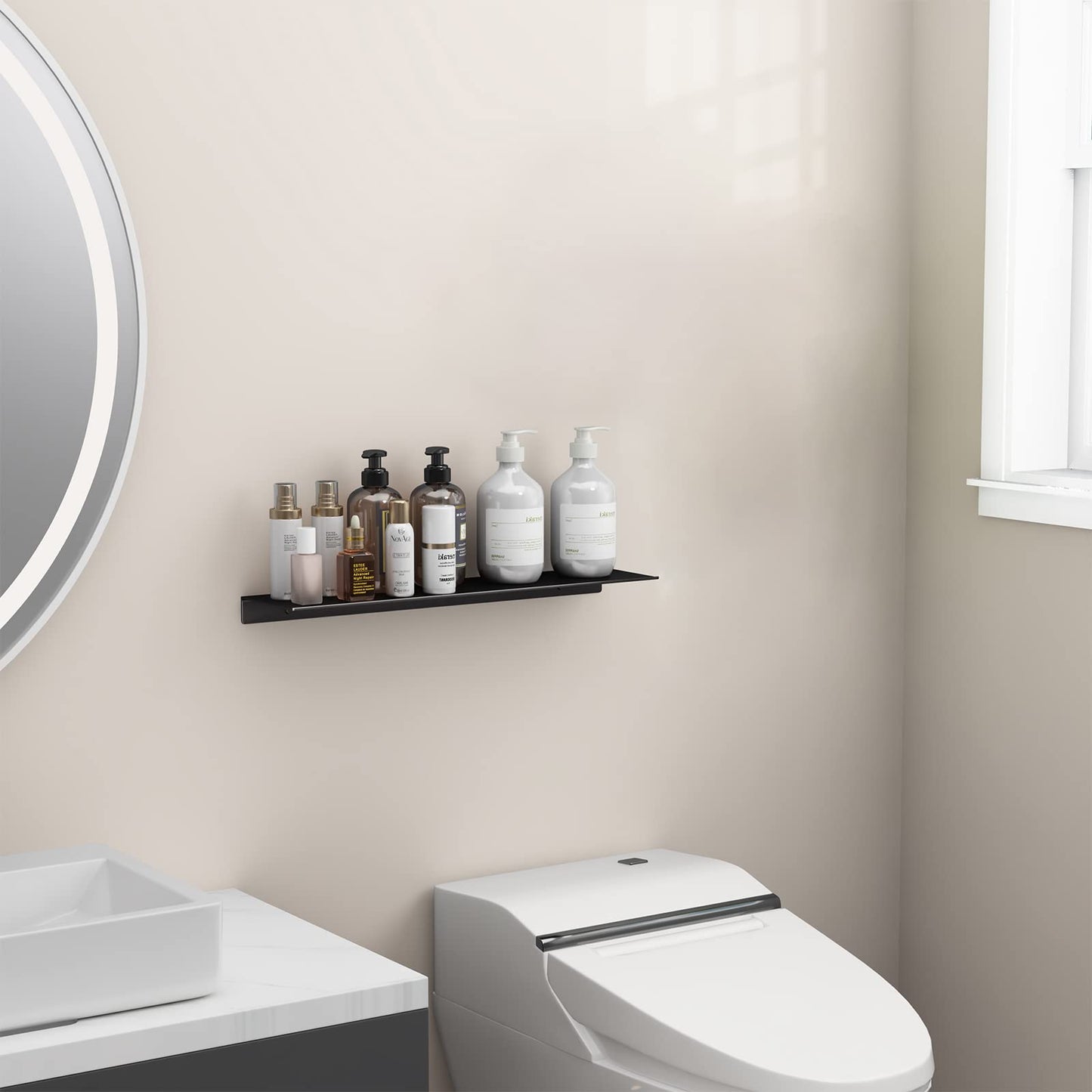 Danpoo Floating Shelf, Metal Wall Shelf for Bathroom/Living Room/Kitchen/Bedroom, Display Shelf for Collectibles
