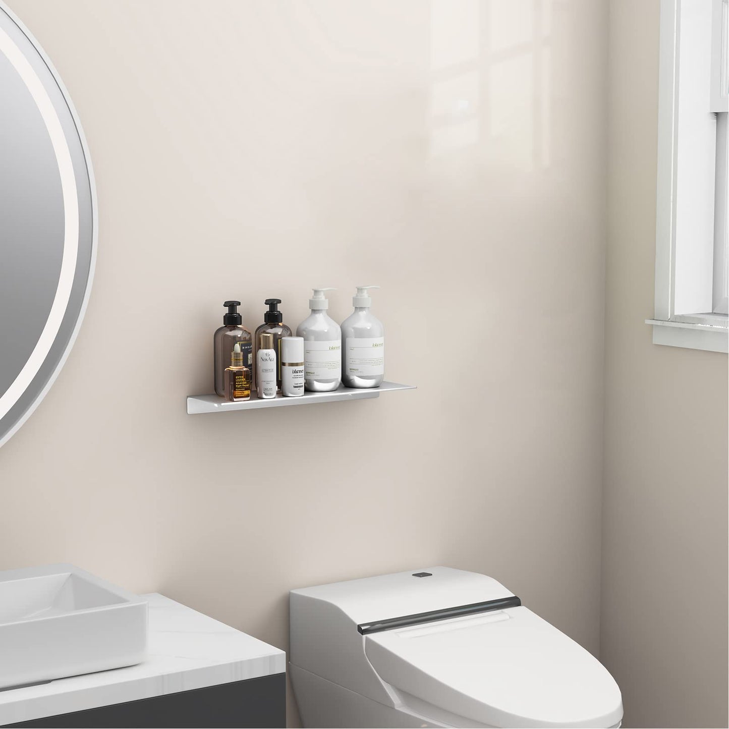 Danpoo Floating Shelf, Metal Wall Shelf for Bathroom/Living Room/Kitchen/Bedroom, Display Shelf for Collectibles