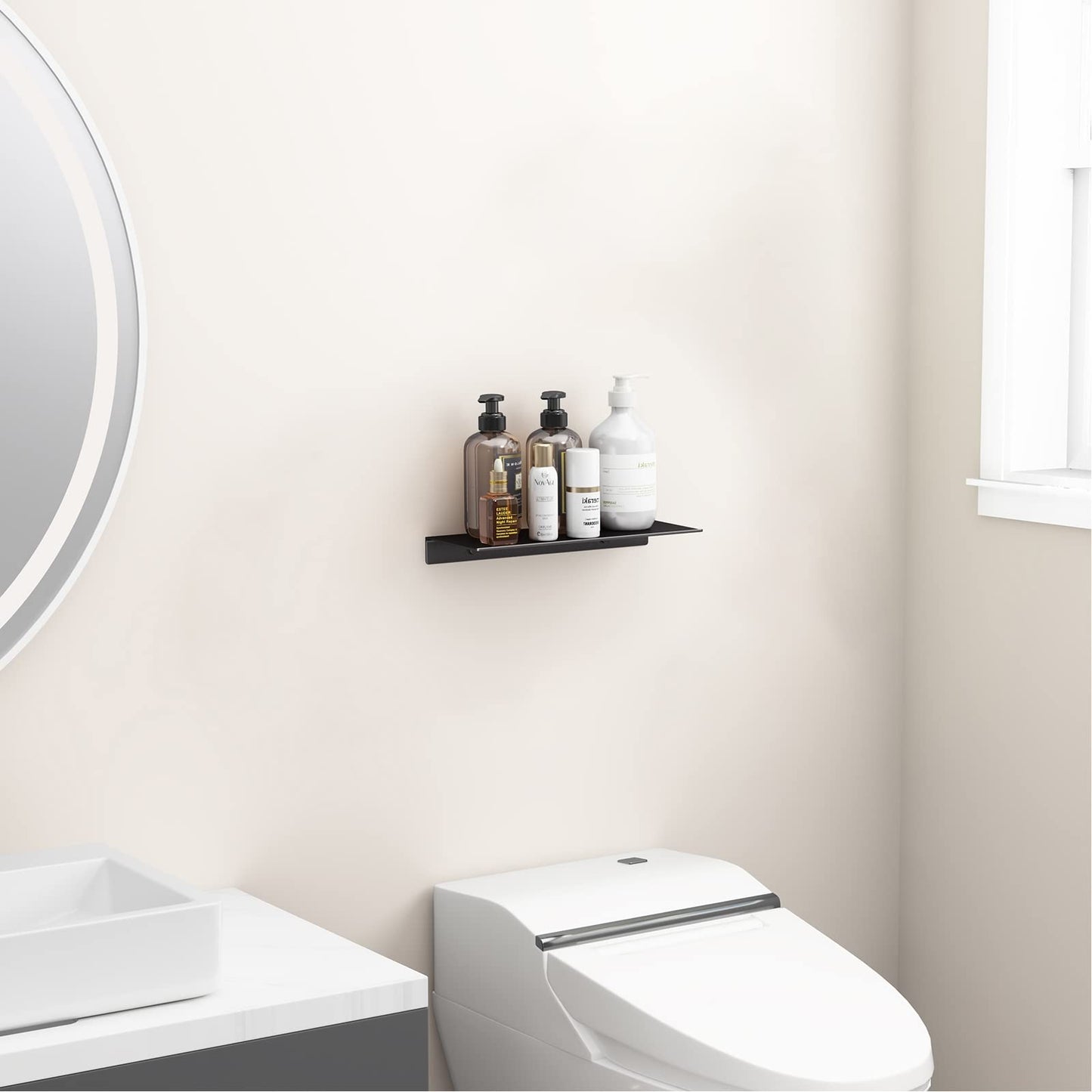 Danpoo Floating Shelf, Metal Wall Shelf for Bathroom/Living Room/Kitchen/Bedroom, Display Shelf for Collectibles