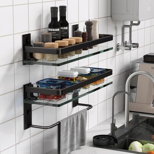 Danpoo Bathroom Shelves Wall Mount, Tempered Glass Floating Shelves
