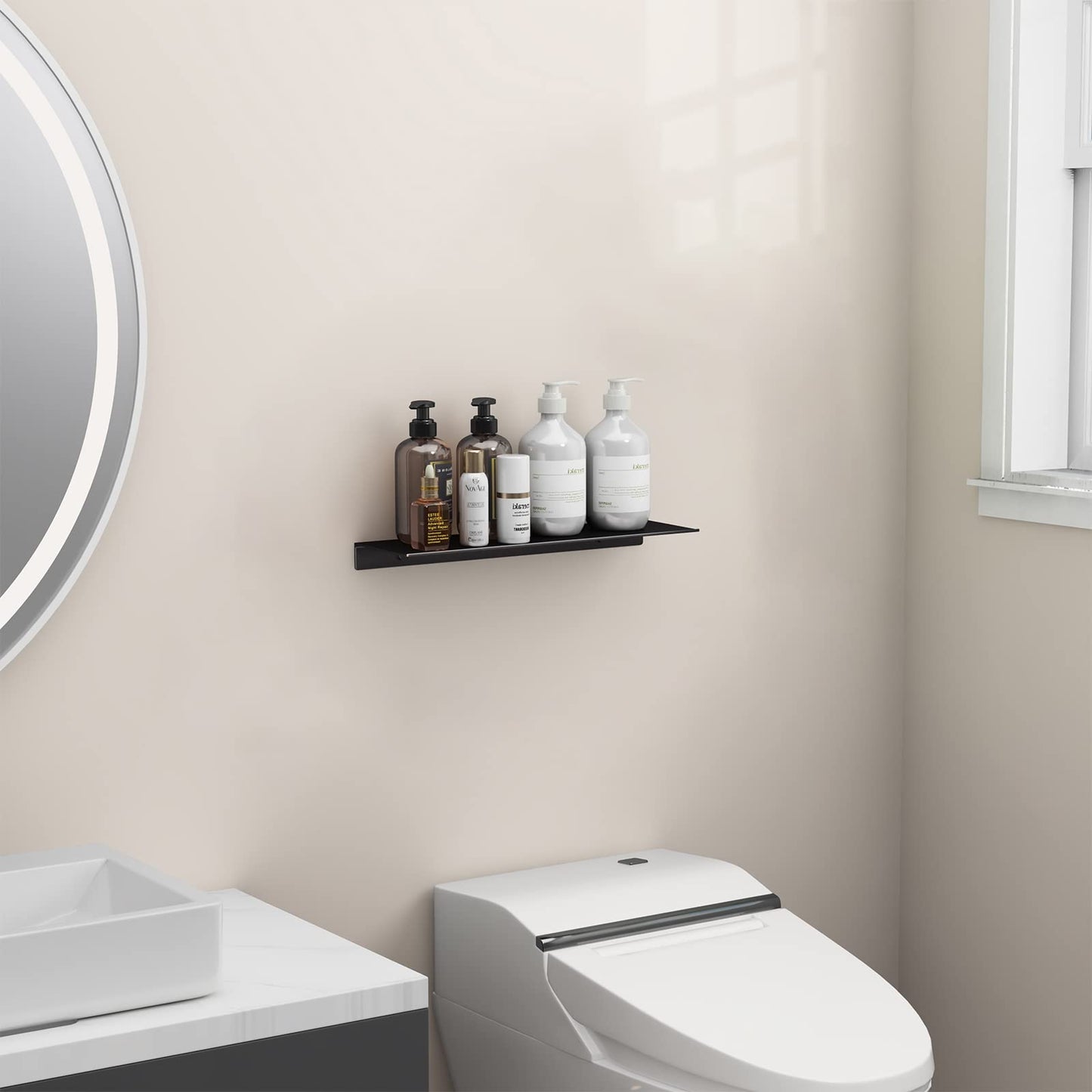 Danpoo Floating Shelf, Metal Wall Shelf for Bathroom/Living Room/Kitchen/Bedroom, Display Shelf for Collectibles
