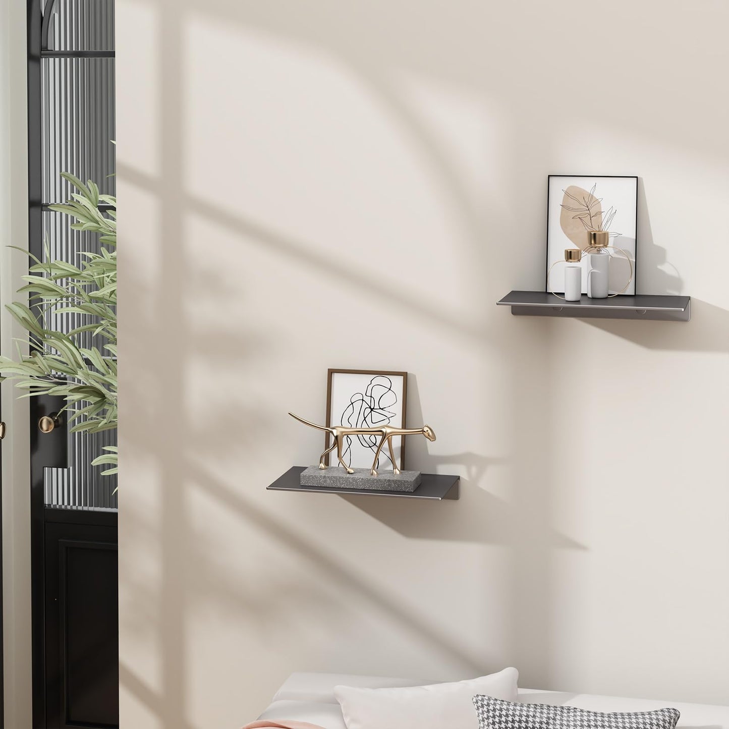 Danpoo Black Floating Shelves for Wall Storage, Metal Wall Shelves for Living Room, Bathroom, Kitchen, 12” Small Display Shelves for Collectibles(2 PCS)