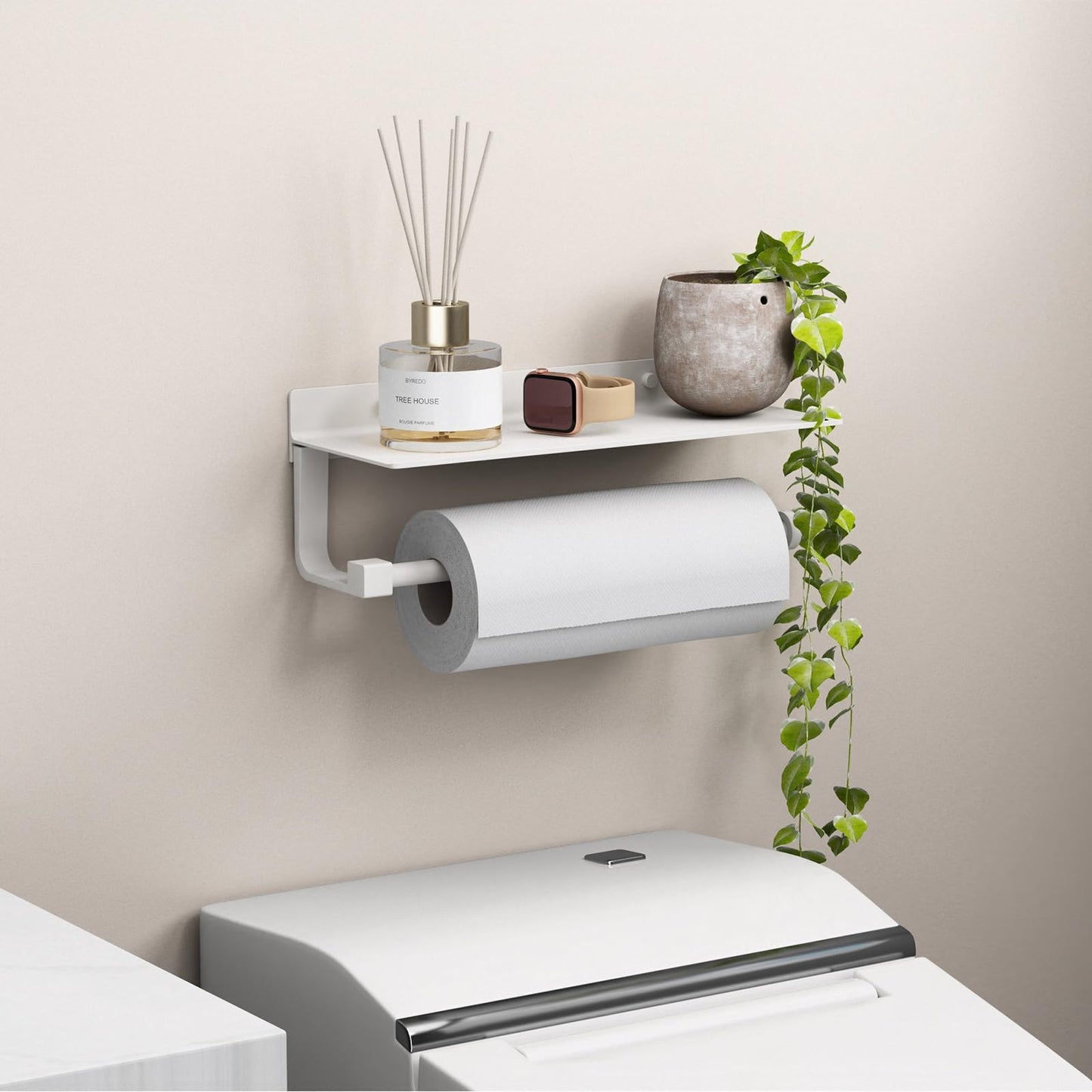 Danpoo Wall Mount Paper Towel Holder with Shelf for Bathroom, Kitchen Paper Towel Roll Holder, Hand Towel Holder Adhesive