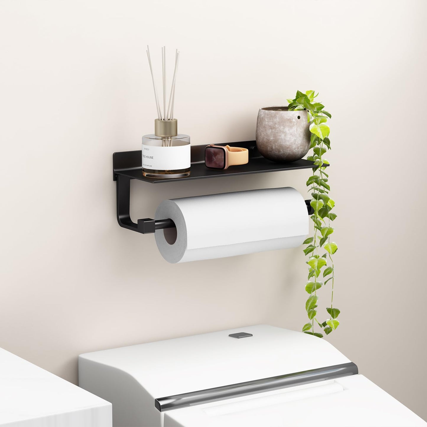 Danpoo Wall Mount Paper Towel Holder with Shelf for Bathroom, Kitchen Paper Towel Roll Holder, Hand Towel Holder Adhesive