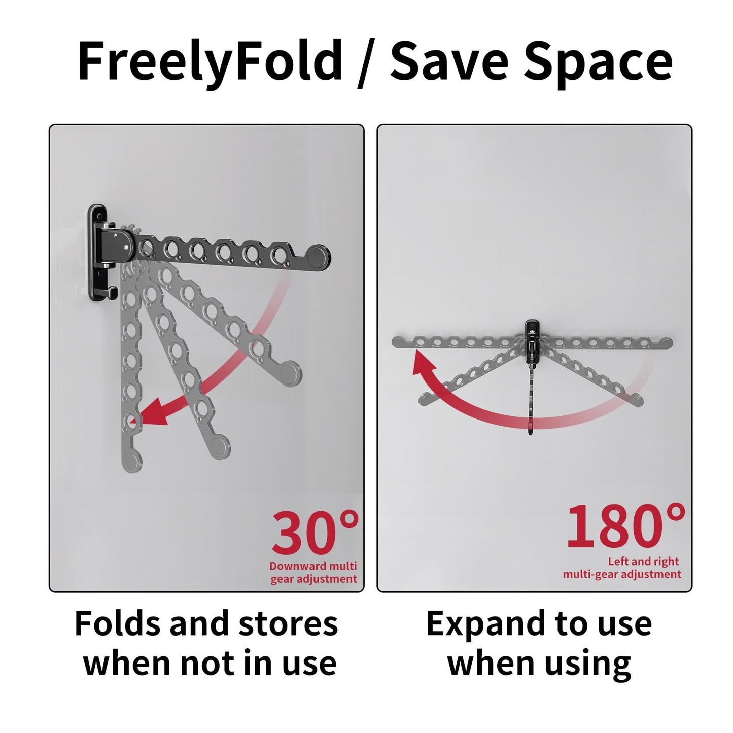 Clothes Drying Rack Foldable Wall Mounted Laundry Drying Rack Clothing Coat Hanger Clothes Dryer Black