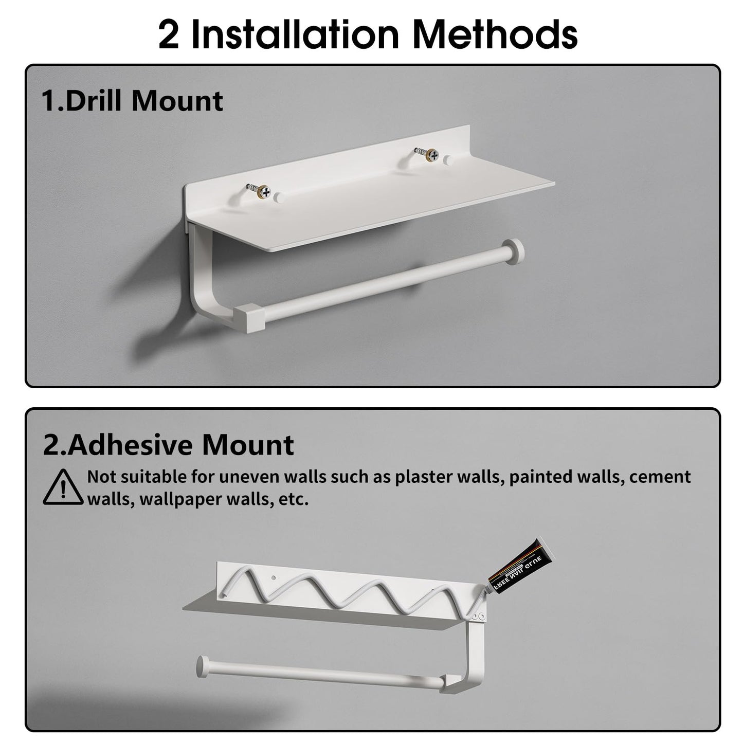 Danpoo Wall Mount Paper Towel Holder with Shelf for Bathroom, Kitchen Paper Towel Roll Holder, Hand Towel Holder Adhesive