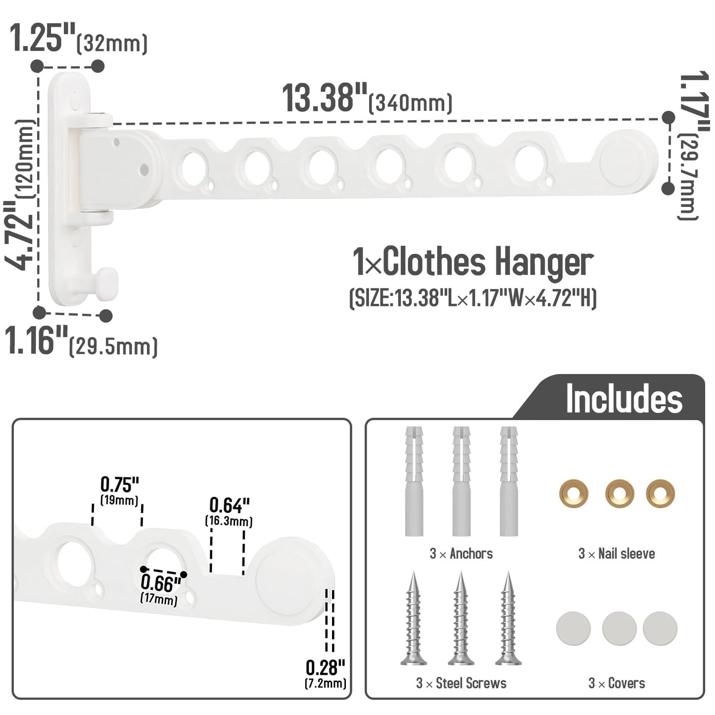 Clothes Drying Rack Foldable Wall Mounted Laundry Drying Rack Clothing Coat Hanger Clothes Dryer Black