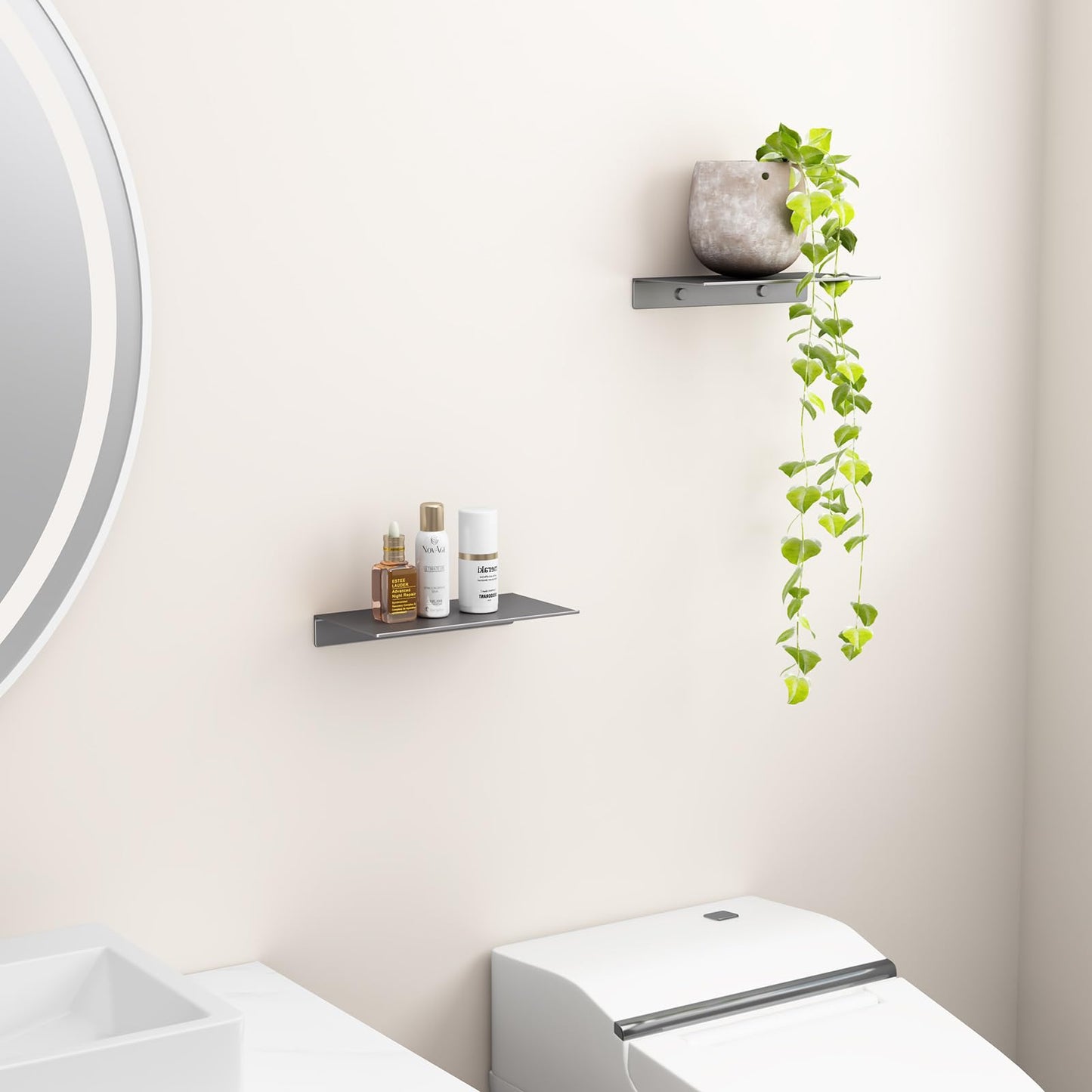 Danpoo Black Floating Shelves for Wall Storage, Metal Wall Shelves for Living Room, Bathroom, Kitchen, 12” Small Display Shelves for Collectibles(2 PCS)