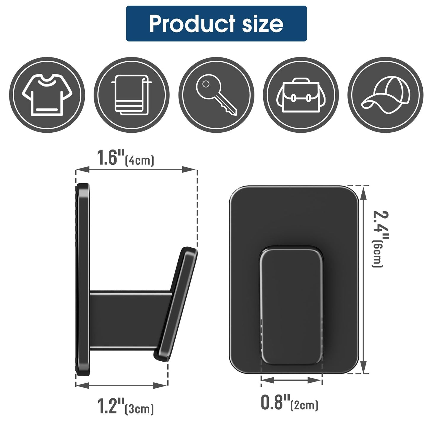 Wall Hooks for Hanging Adhesive Hat Hooks for Walls No Damage Towel Hooks for Bathrooms Coat Rack Wall Mount Black
