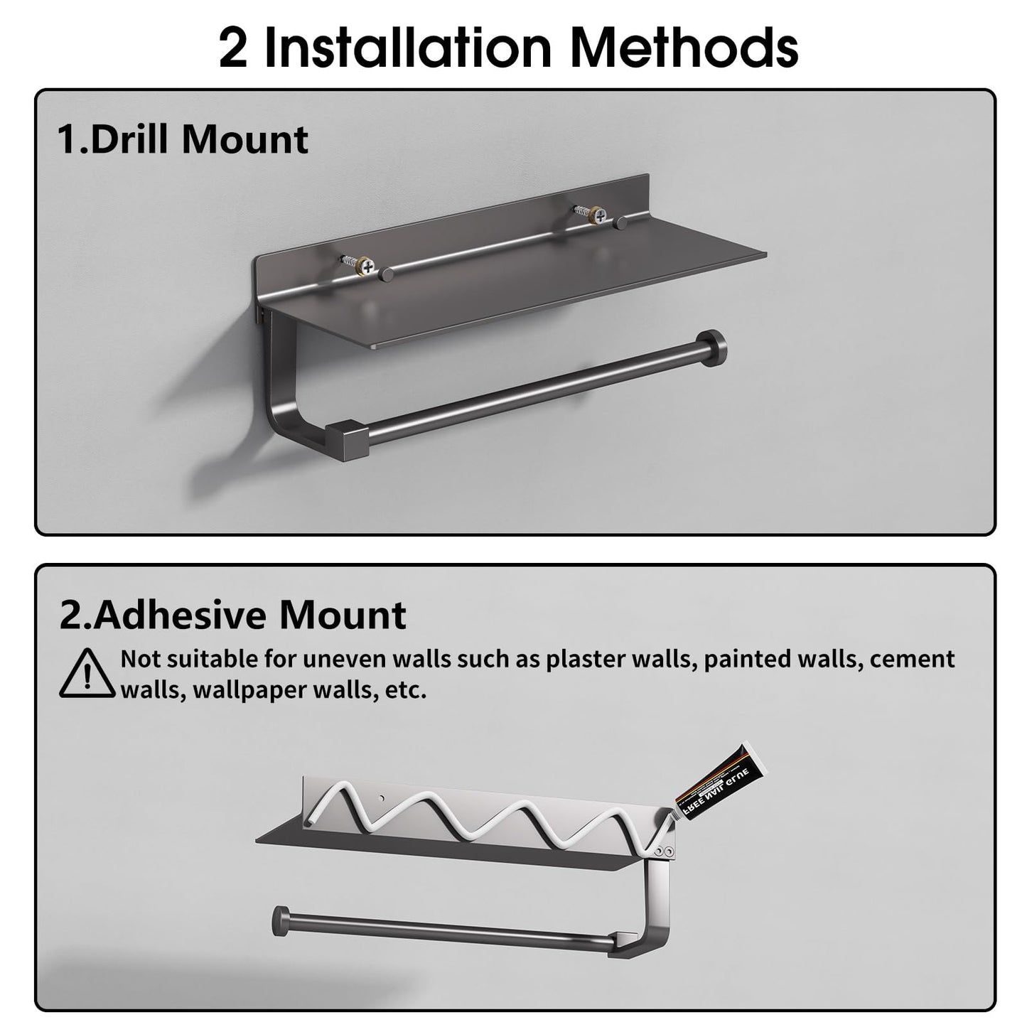 Danpoo Wall Mount Paper Towel Holder with Shelf for Bathroom, Kitchen Paper Towel Roll Holder, Hand Towel Holder Adhesive