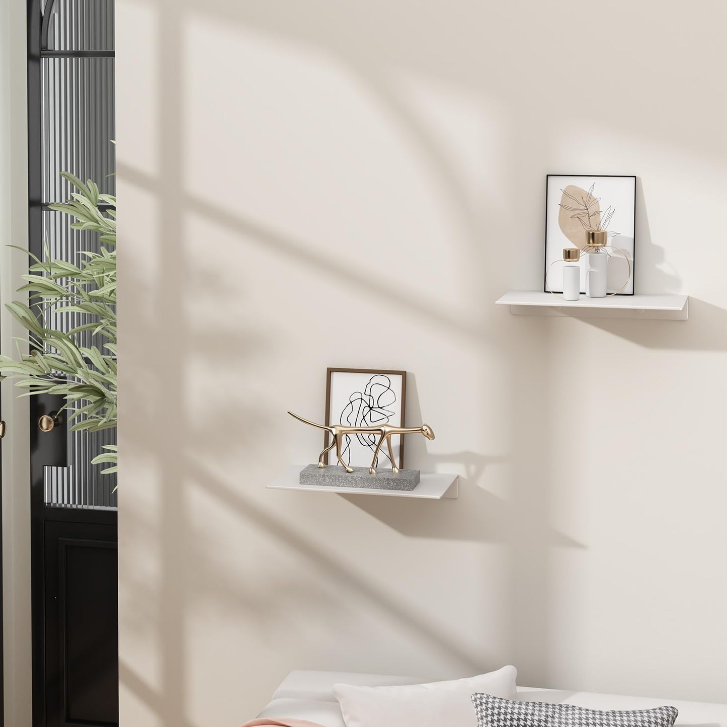 Danpoo Black Floating Shelves for Wall Storage, Metal Wall Shelves for Living Room, Bathroom, Kitchen, 12” Small Display Shelves for Collectibles(2 PCS)