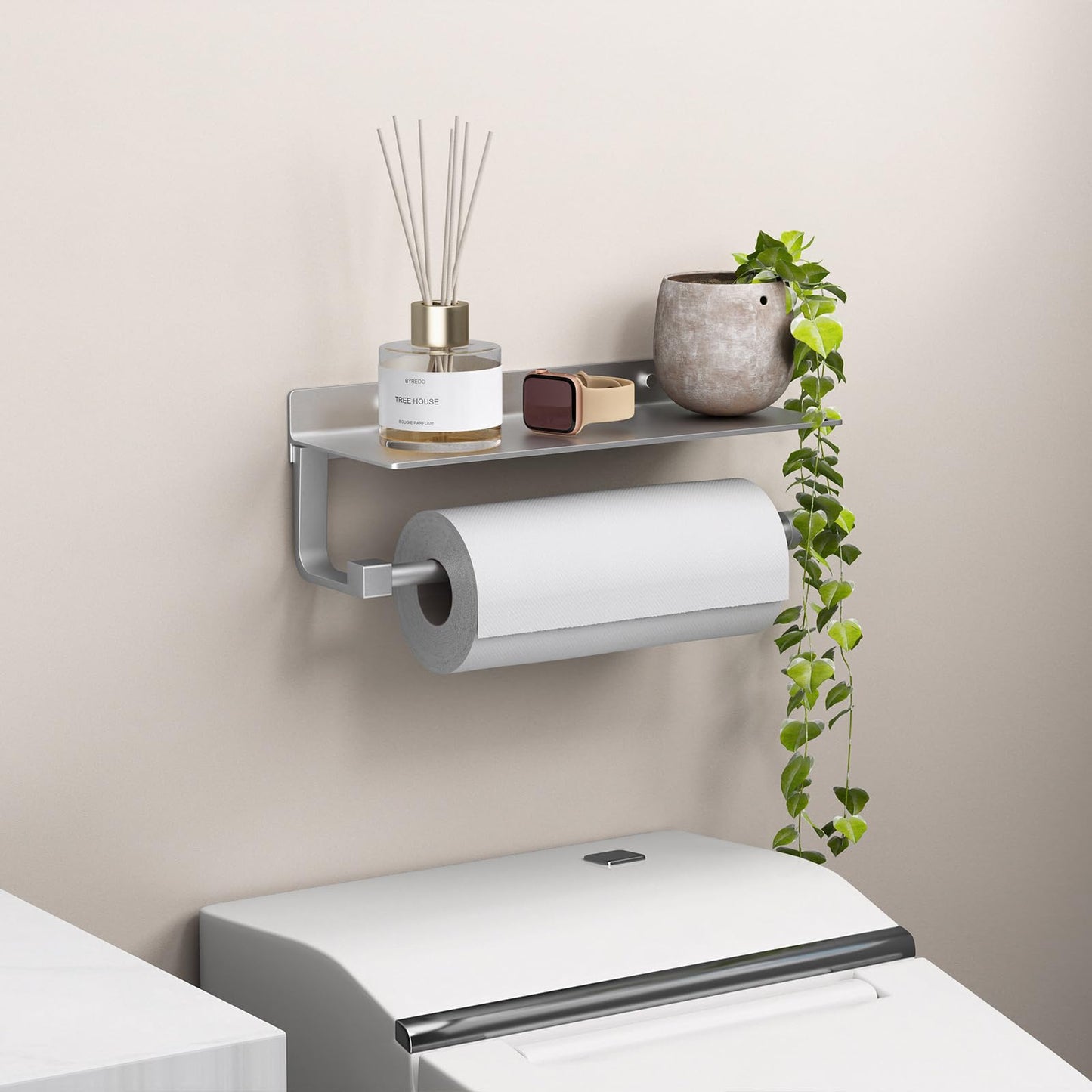 Danpoo Wall Mount Paper Towel Holder with Shelf for Bathroom, Kitchen Paper Towel Roll Holder, Hand Towel Holder Adhesive