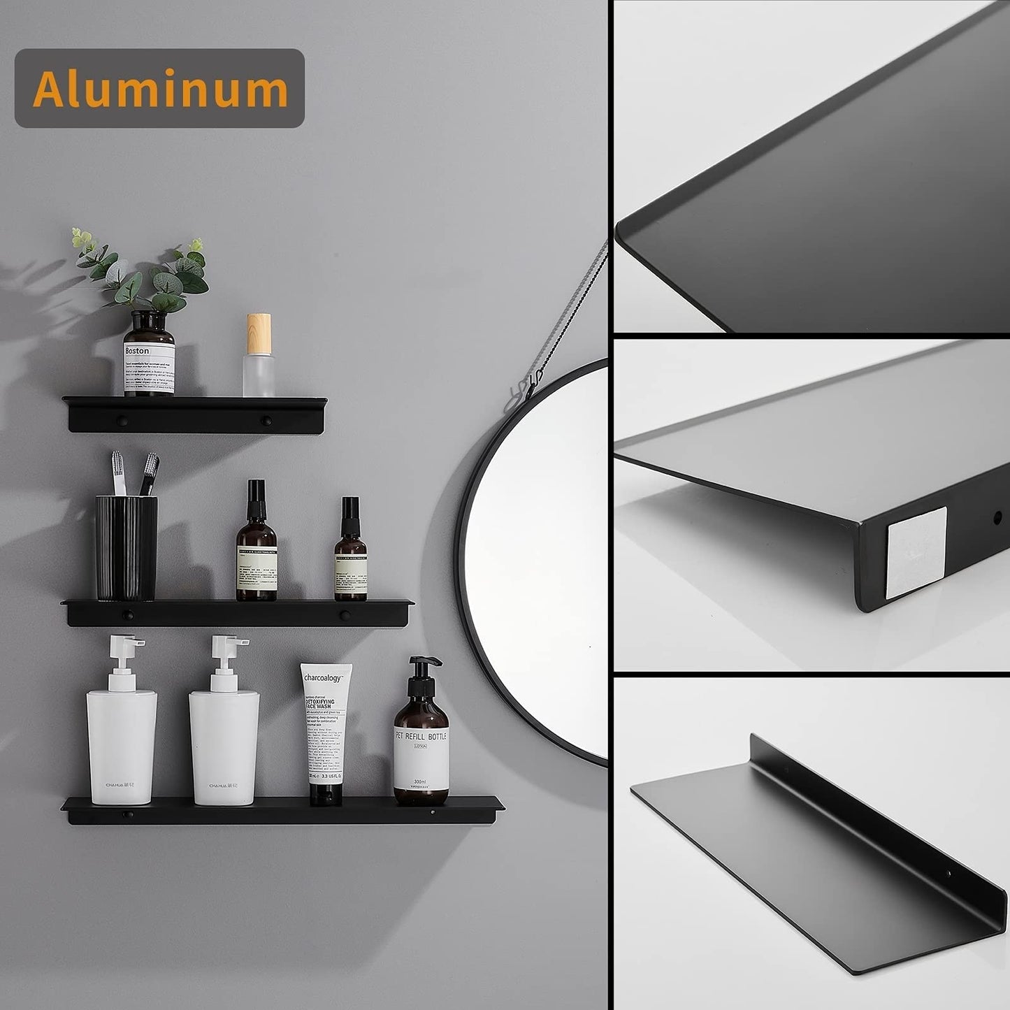 Danpoo Black Floating Shelves for Wall Storage, Metal Wall Shelves for Living Room, Bathroom, Kitchen, 12” Small Display Shelves for Collectibles(2 PCS)