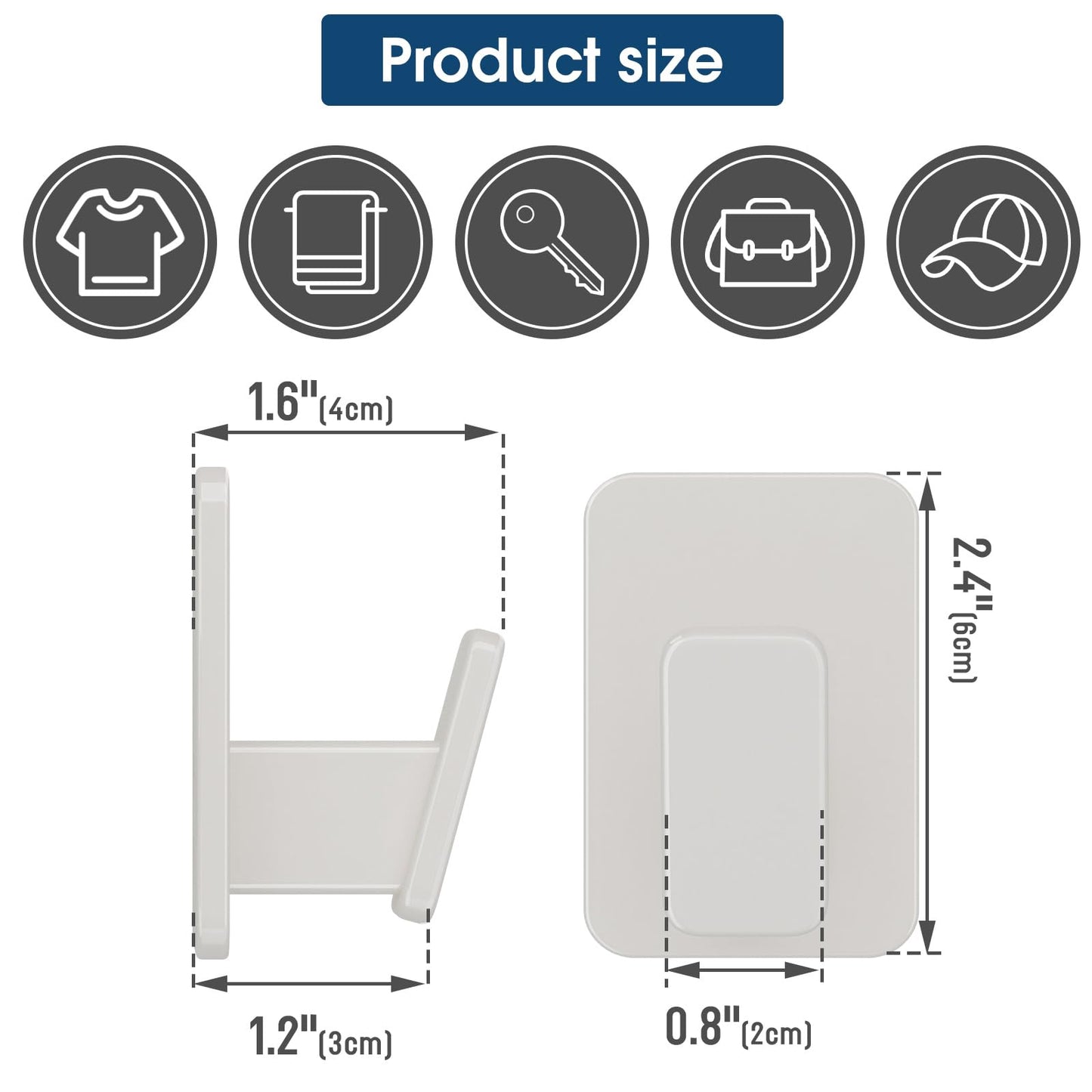Wall Hooks for Hanging Adhesive Hat Hooks for Walls No Damage Towel Hooks for Bathrooms Coat Rack Wall Mount Black