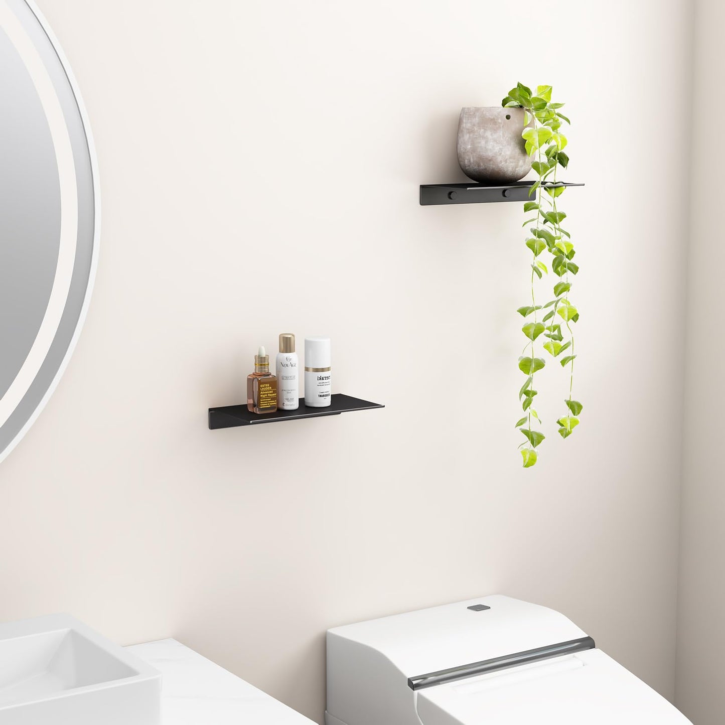 Danpoo Black Floating Shelves for Wall Storage, Metal Wall Shelves for Living Room, Bathroom, Kitchen, 12” Small Display Shelves for Collectibles(2 PCS)