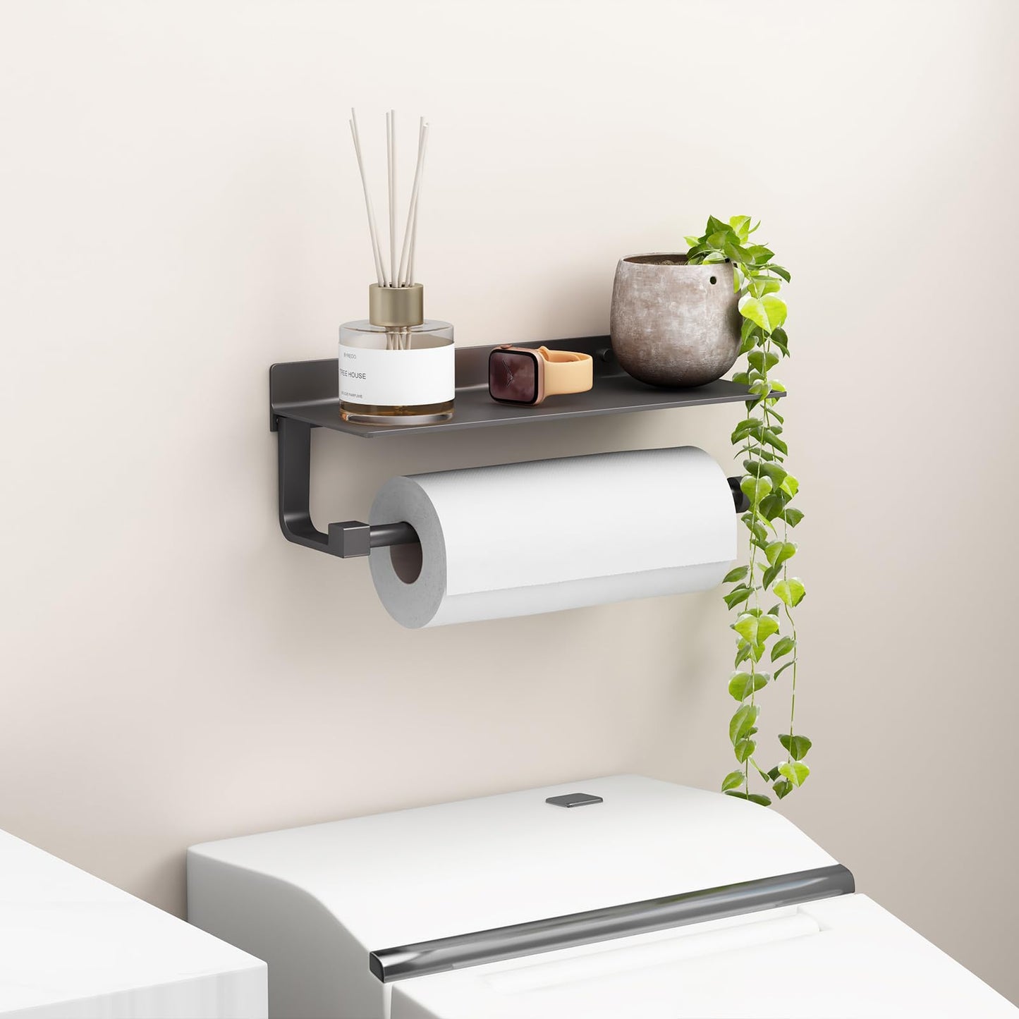 Danpoo Wall Mount Paper Towel Holder with Shelf for Bathroom, Kitchen Paper Towel Roll Holder, Hand Towel Holder Adhesive