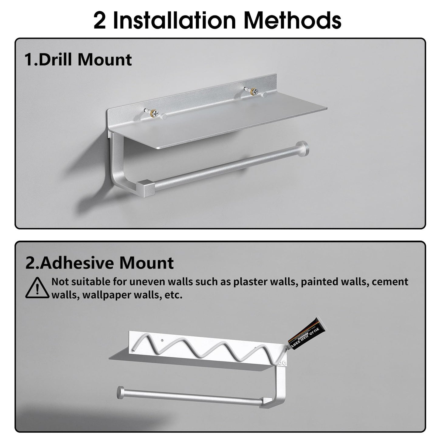 Danpoo Wall Mount Paper Towel Holder with Shelf for Bathroom, Kitchen Paper Towel Roll Holder, Hand Towel Holder Adhesive