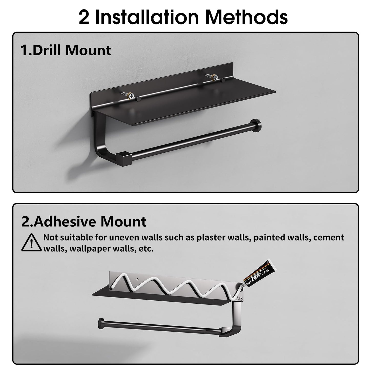 Danpoo Wall Mount Paper Towel Holder with Shelf for Bathroom, Kitchen Paper Towel Roll Holder, Hand Towel Holder Adhesive