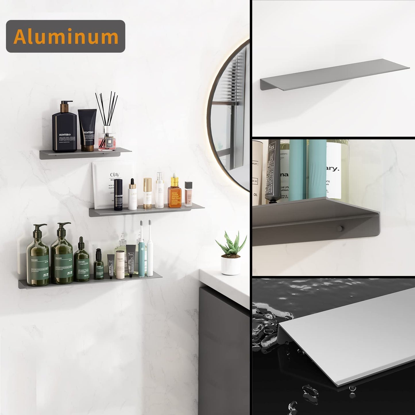 Danpoo Black Floating Shelves for Wall Storage, Metal Wall Shelves for Living Room, Bathroom, Kitchen, 12” Small Display Shelves for Collectibles(2 PCS)