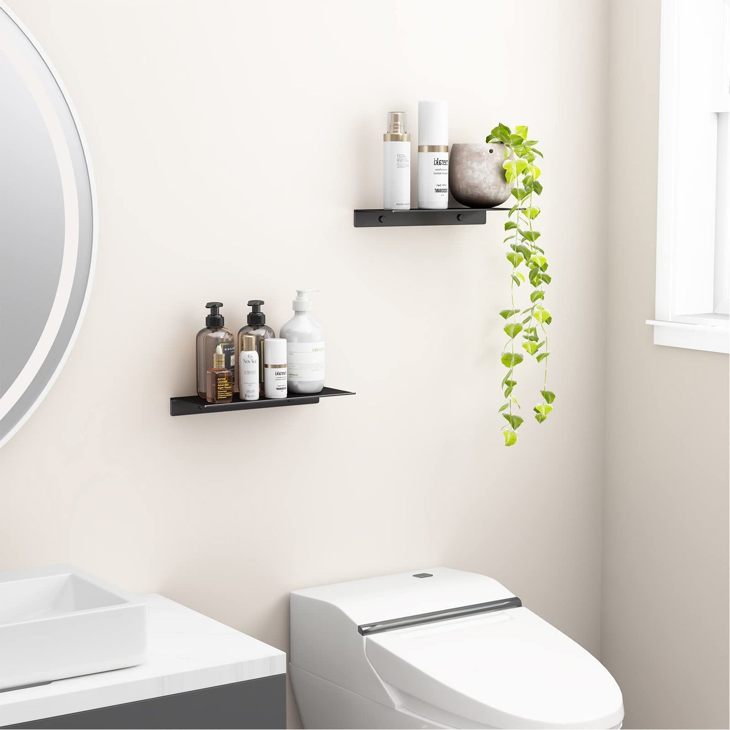 Danpoo Black Floating Shelves for Wall Storage, Metal Wall Shelves for Living Room, Bathroom, Kitchen, 12” Small Display Shelves for Collectibles(2 PCS)