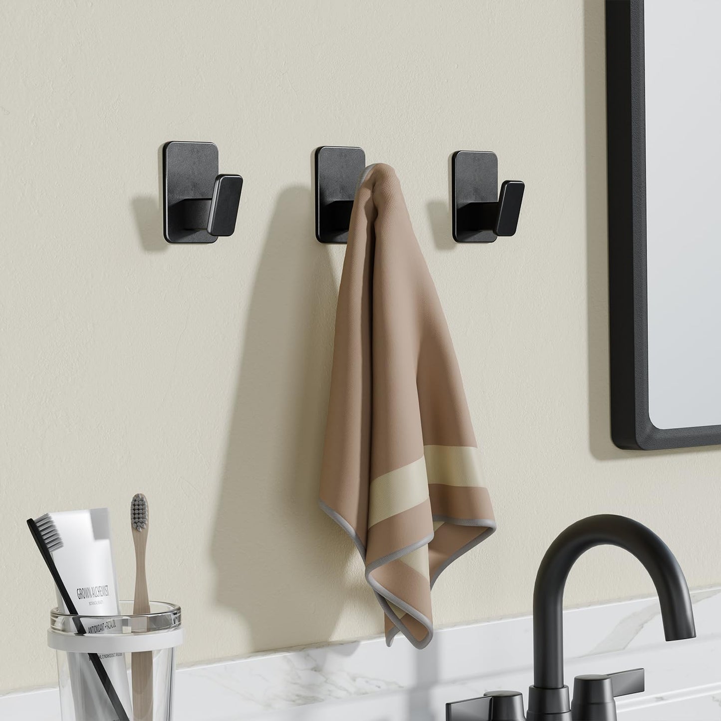 Wall Hooks for Hanging Adhesive Hat Hooks for Walls No Damage Towel Hooks for Bathrooms Coat Rack Wall Mount Black