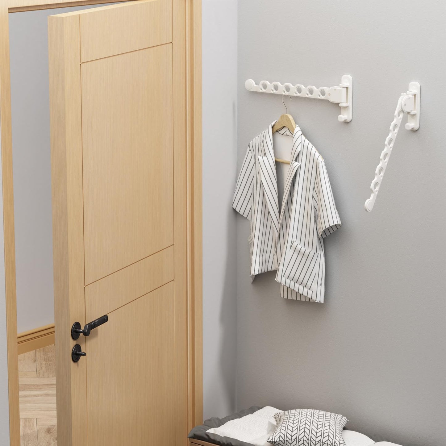 Clothes Drying Rack Foldable Wall Mounted Laundry Drying Rack Clothing Coat Hanger Clothes Dryer Black