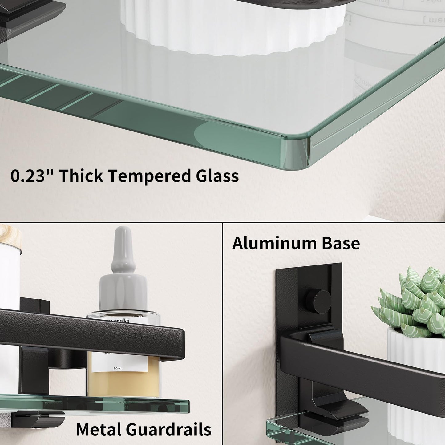 Danpoo Bathroom Shelves Wall Mount, Tempered Glass Floating Shelves