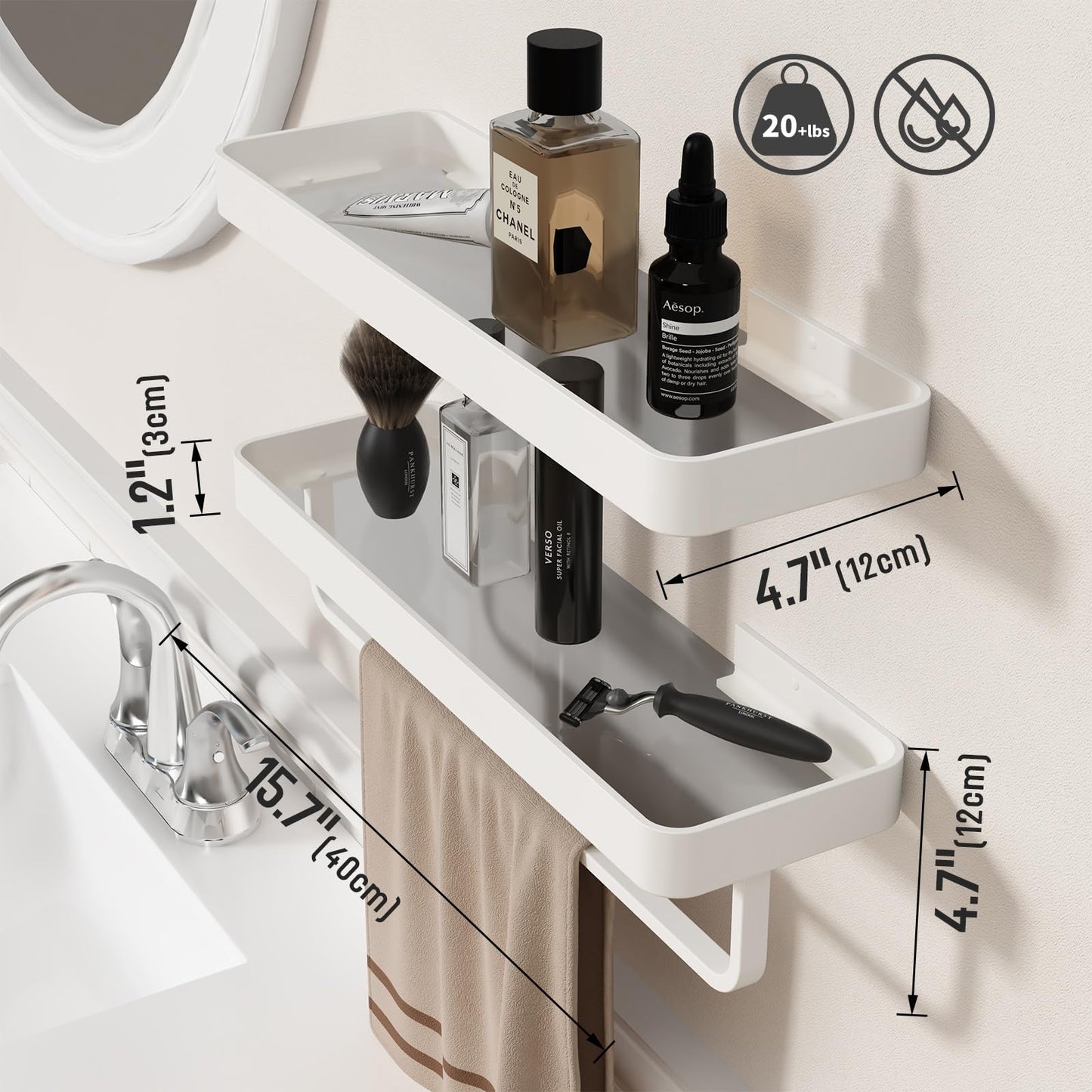 Danpoo Bathroom Wall Shelf, Floating Shelf for Bathroom Wall Storage, Glass Bathroom Shelf Organizer Wall Mounted
