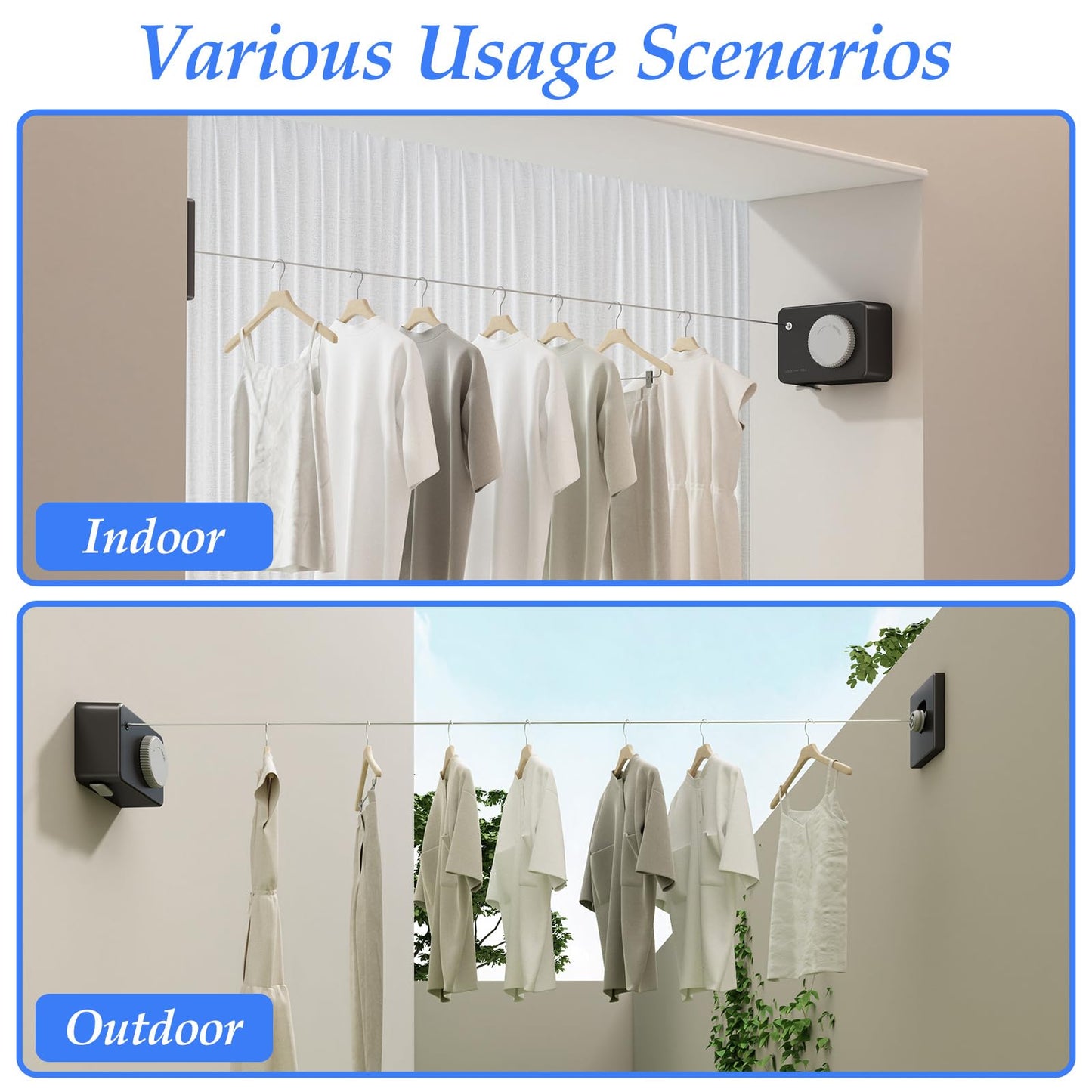 Danpoo Indoor Clothesline Retractable Laundry Line Clothes Drying Line Retractable Clothesline
