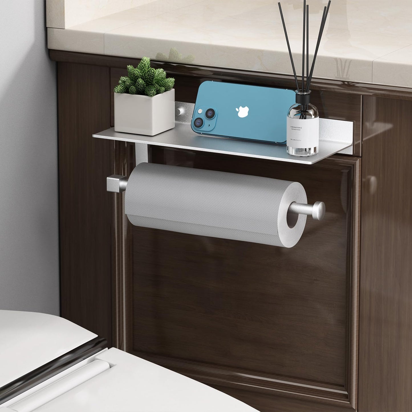 Danpoo Wall Mount Paper Towel Holder with Shelf for Bathroom, Kitchen Paper Towel Roll Holder, Hand Towel Holder Adhesive