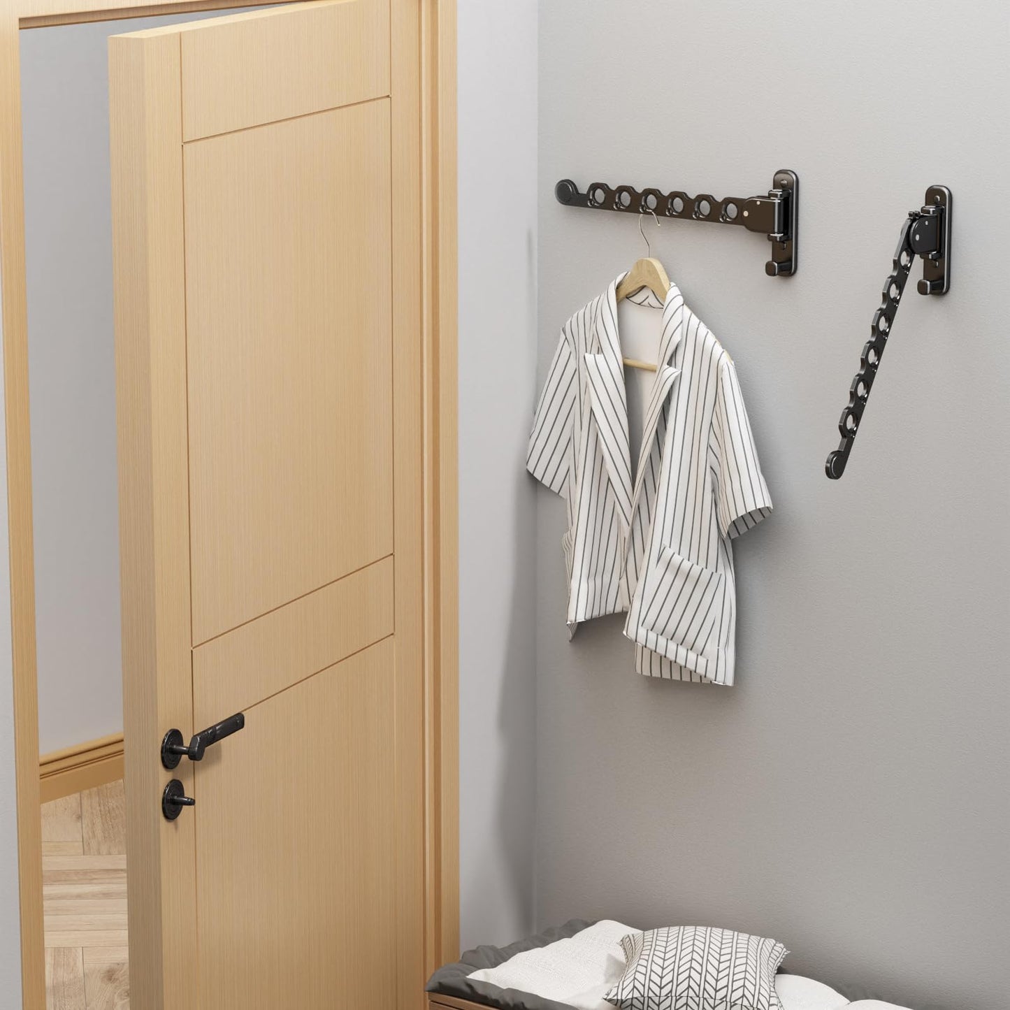 Clothes Drying Rack Foldable Wall Mounted Laundry Drying Rack Clothing Coat Hanger Clothes Dryer Black