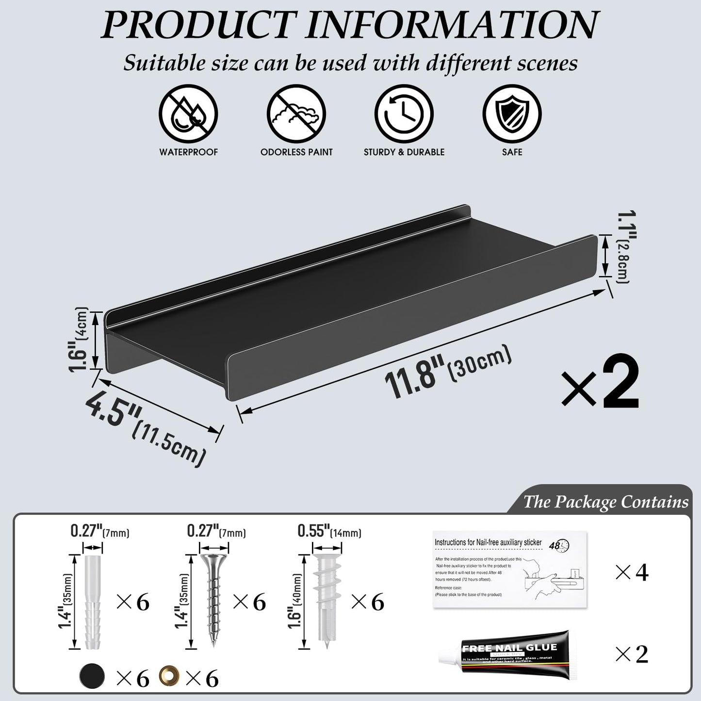 Danpoo Black Floating Shelves for Wall Metal Shelf Wall Mounted Shelves for Bathroom Wall Shelves,12 inch