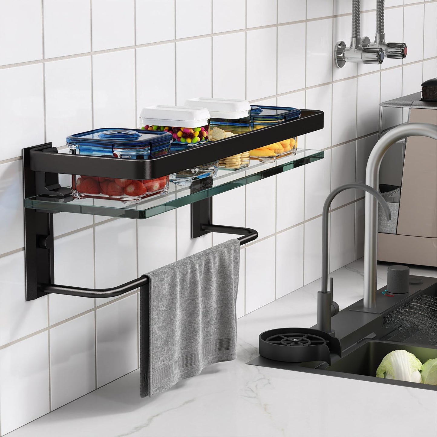 Danpoo Bathroom Shelves Wall Mount, Tempered Glass Floating Shelves