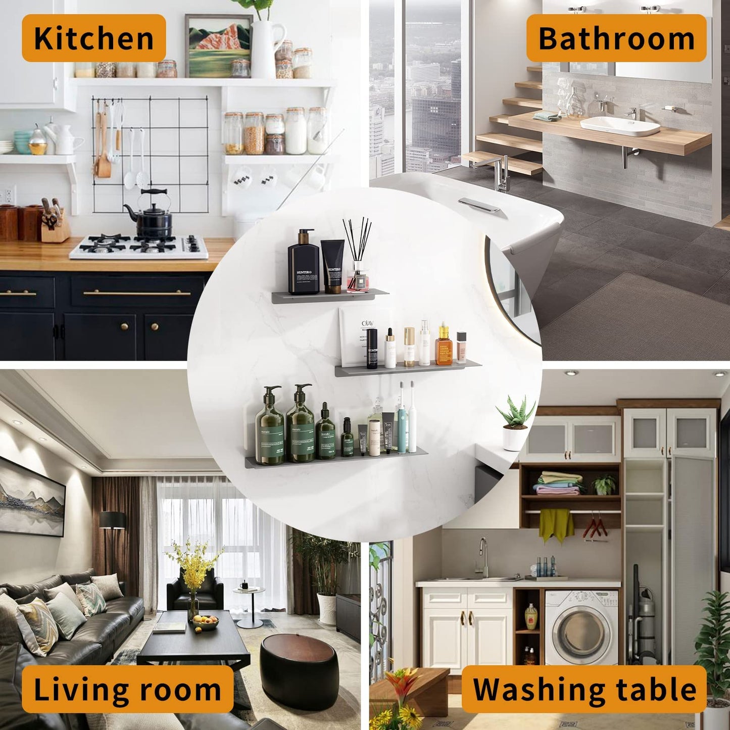 Danpoo Black Floating Shelves for Wall Storage, Metal Wall Shelves for Living Room, Bathroom, Kitchen, 12” Small Display Shelves for Collectibles(2 PCS)