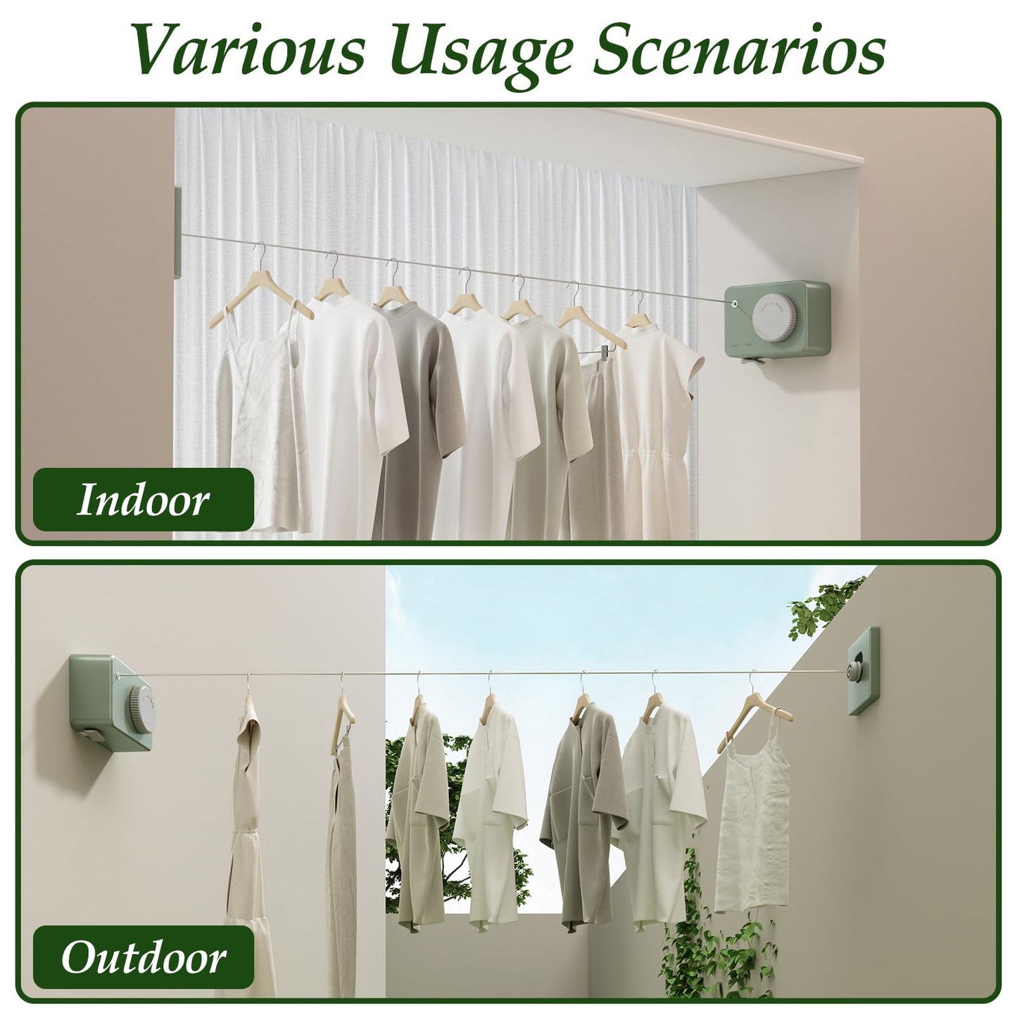 Danpoo Indoor Clothesline Retractable Laundry Line Clothes Drying Line Retractable Clothesline