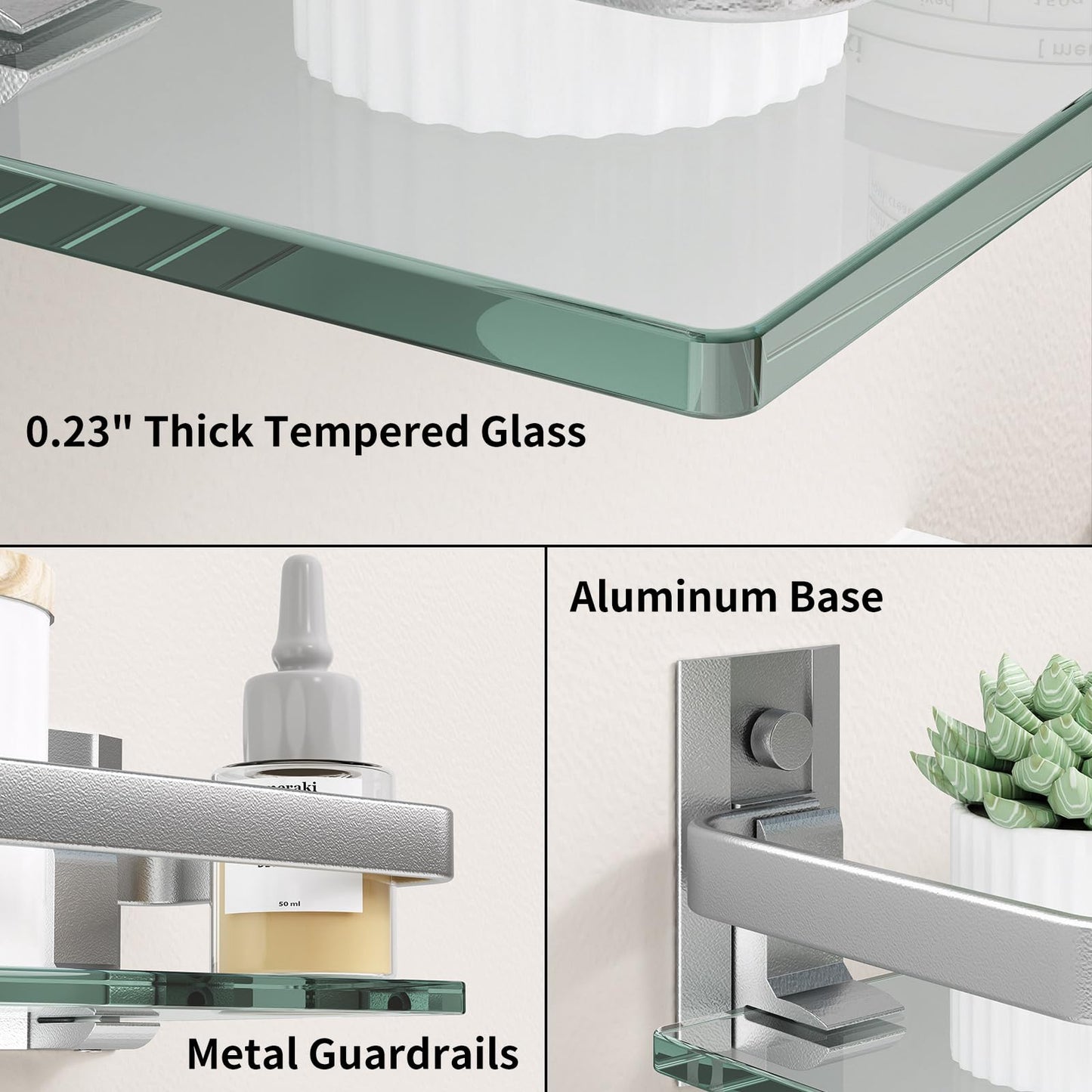 Danpoo Bathroom Shelves Wall Mount, Tempered Glass Floating Shelves